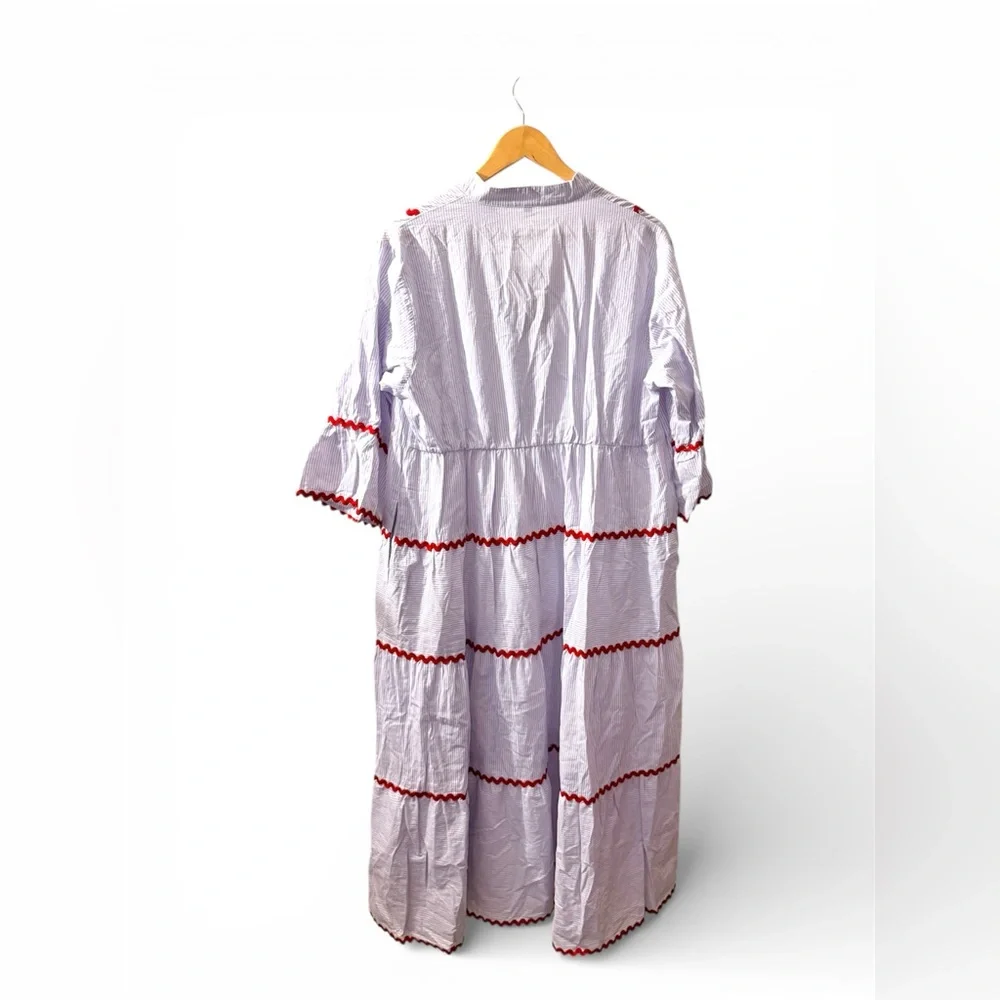 utcoco Summer Beach Boho Striped Flutter 3/4 Sleeve A Line Flowy Long Dress. - Picture 7 of 15